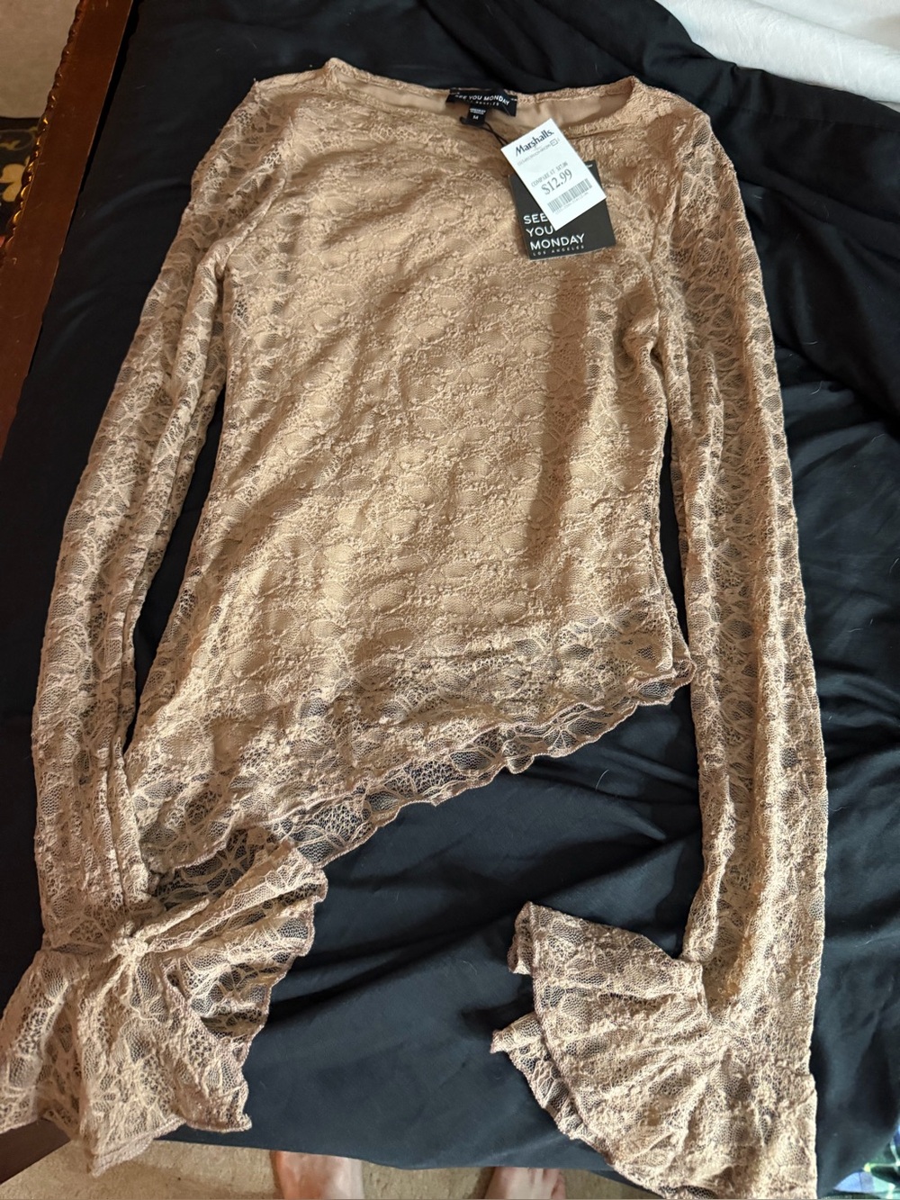 NWT See You Monday Lace Long-Sleeve Sheer Top